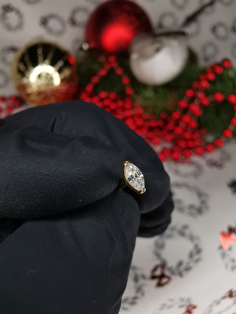 Titanium gold labret  teardrop with white zirconia