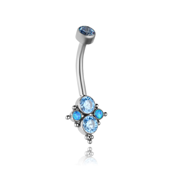 Titanium belly button ring with blue zircons and opal - TPP-026