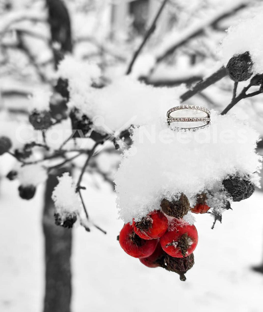 Titanium CLICKER ring with white zircons - silver - TK-038