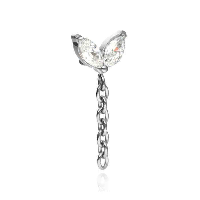 Titanium attachment with white zircons and chain - silver - TNA-202