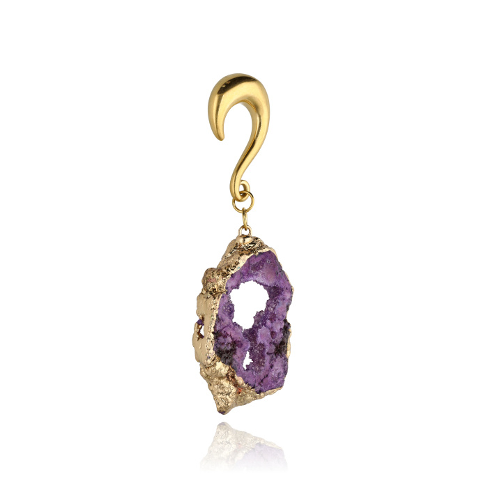 Ear weight with purple agate - gold - PT-176