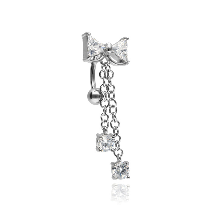 Belly button ring bow with white zirconia - silver - KP-033