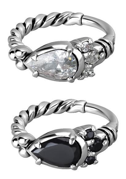 Ring clicker silver with black zircons - K-012