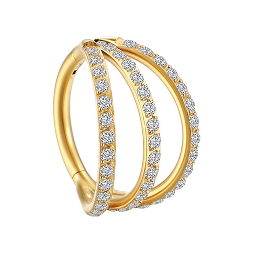 Gold clicker ring with white zircons - K-040