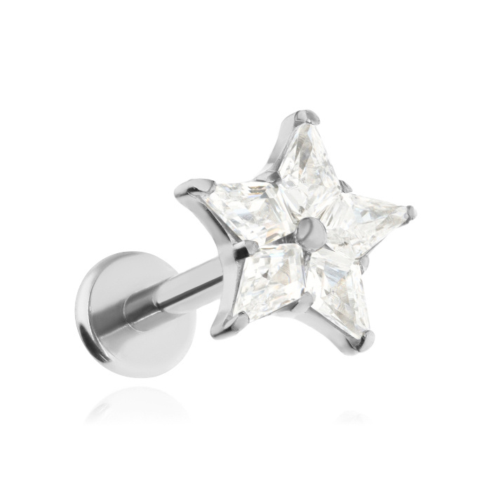 Titanium labret star with white zirconia - silver 