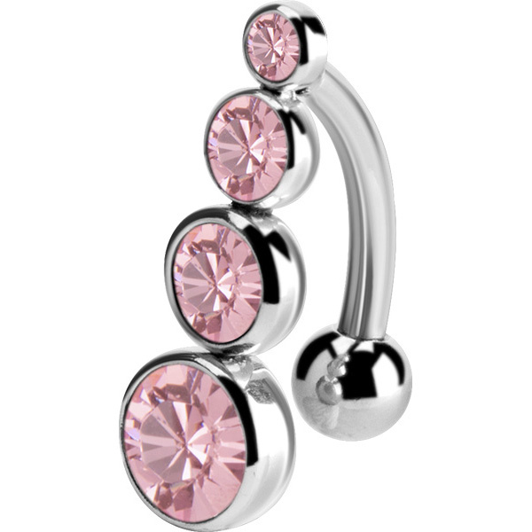 Belly button ring with premium pink crystals - KP-021