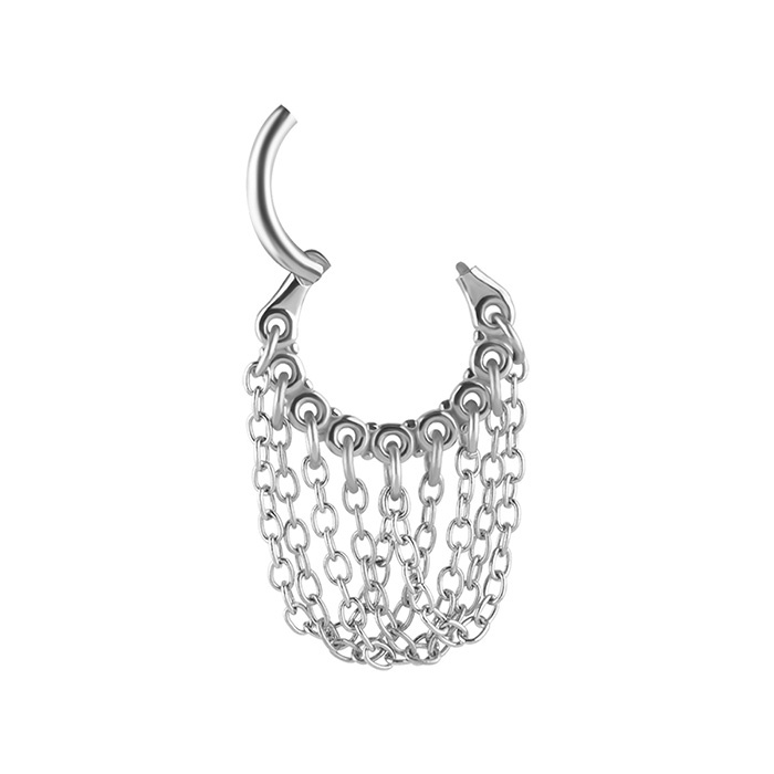 Piercing ring clicker with chains - silver - K-064