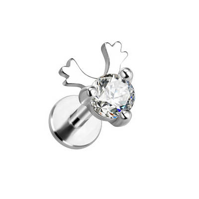 Labret silver reindeer with white zirconia - LGW-020