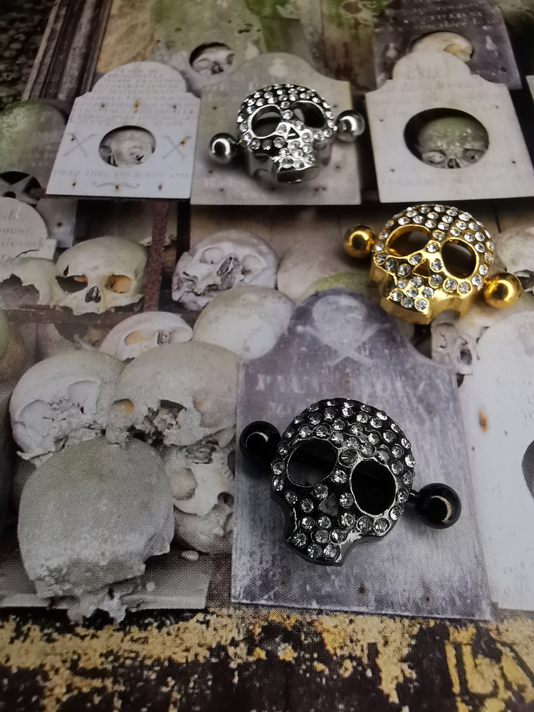 Nipple piercing - diamond skull - gold - S-029