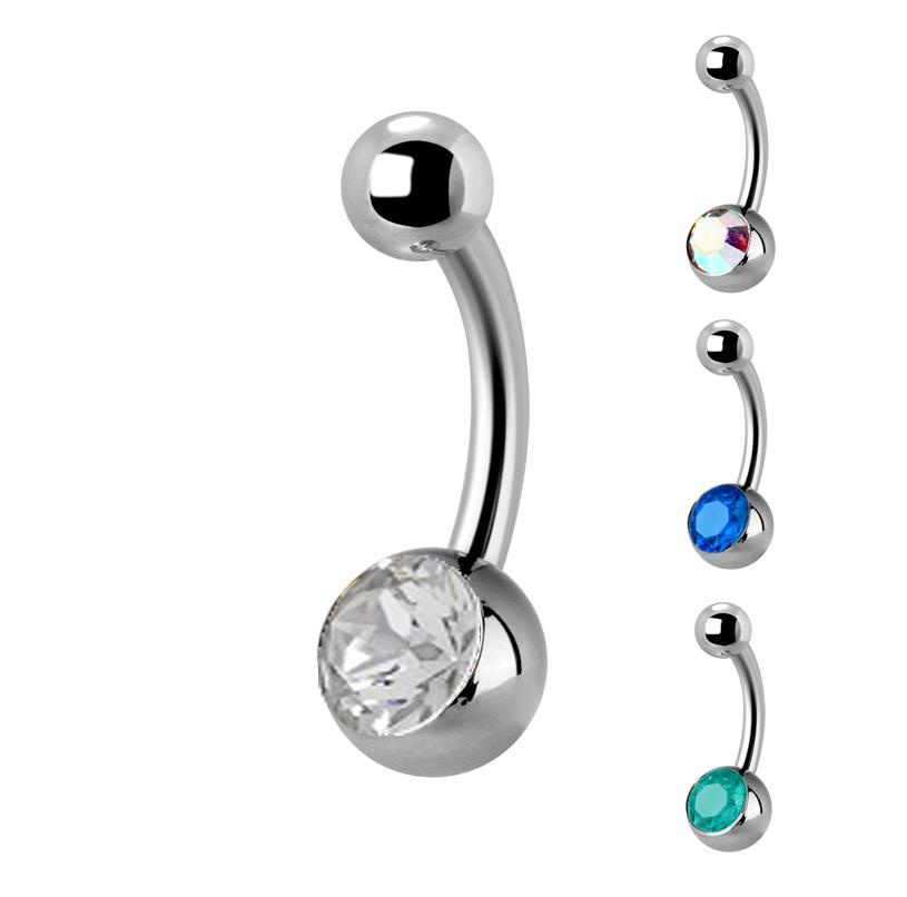 Titanium Belly button ring blue zirconia - TPP-010