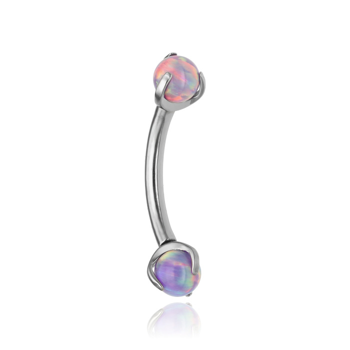 Titanium banana with purple opal - silver - TB-011