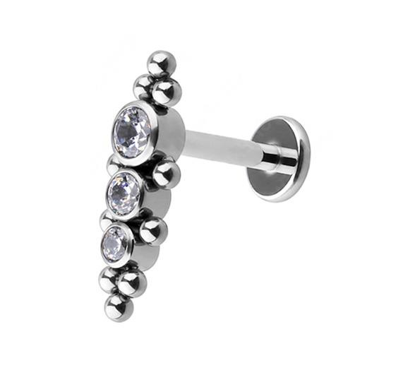 Titanium ornamental labret - white cubic zirconia - TGW-075