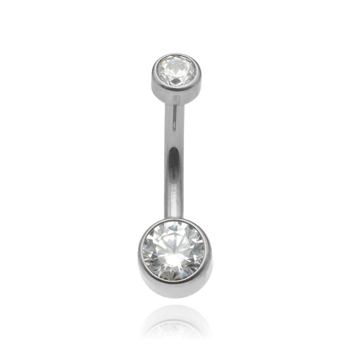 Silver titanium Belly button ring - white Premium Zirconia - TPP-031