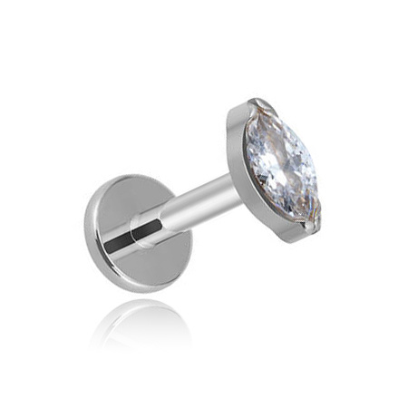 Titanium labret silver teardrop with white zirconia