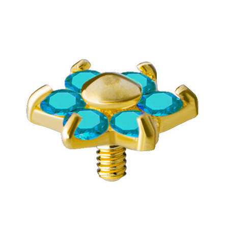 18K gold attachment for pins - gold flower with sea zirconia - GD18K-002