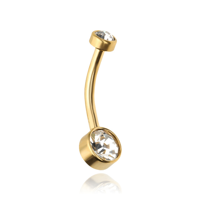 Belly button ring with white zircons - gold - KP-056