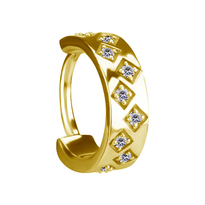 Piercing ring clicker decorative with white zircons - CoCr NF - gold - K-070