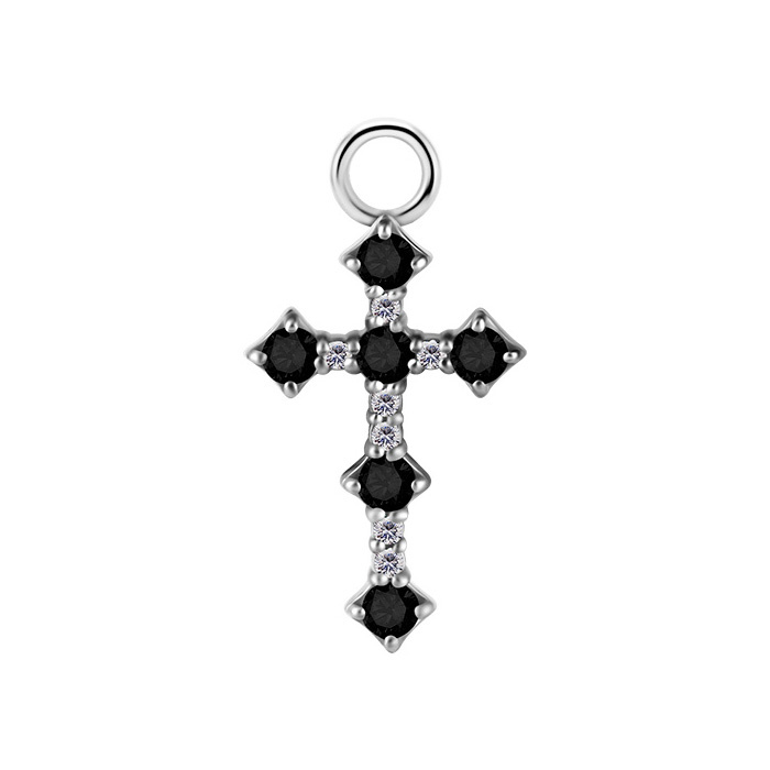 Charms - CoCr NF - sterling silver cross with black zircons - D-035