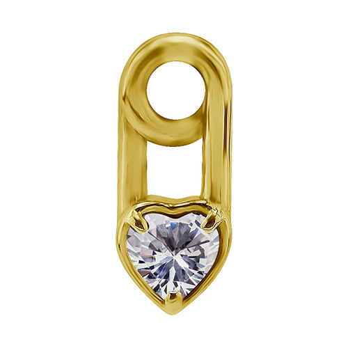 Charms - gold safety pin - white zirconia - D-017