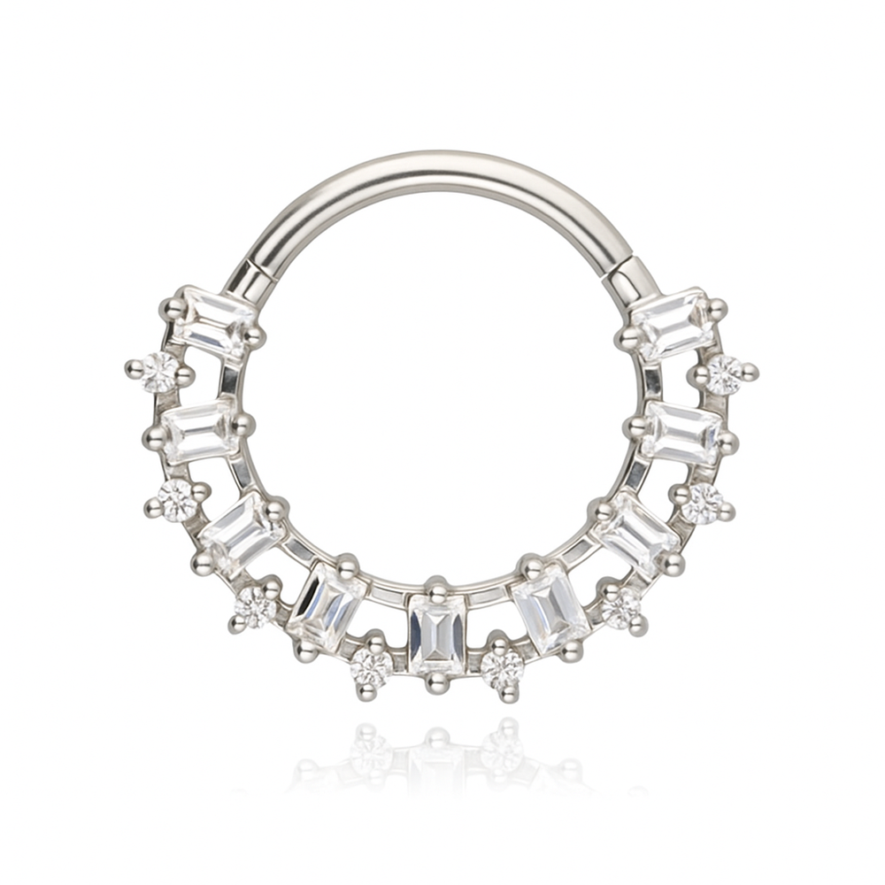 Piercing clicker with white zircons - silver - K-080