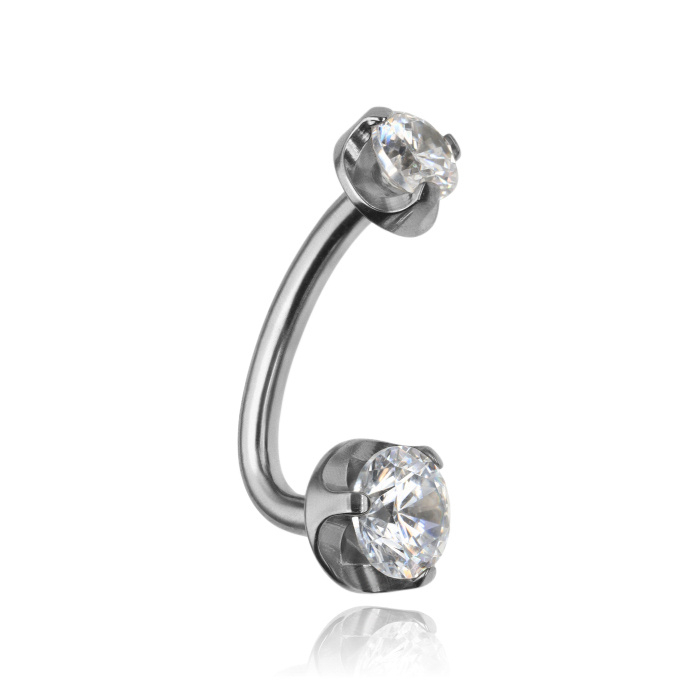 Titanium Belly button ring L-shape with white zirconias - TPP-043