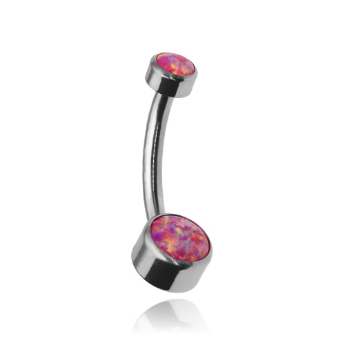 Titanium Belly button ring with pink opal OP22 - TPP-024