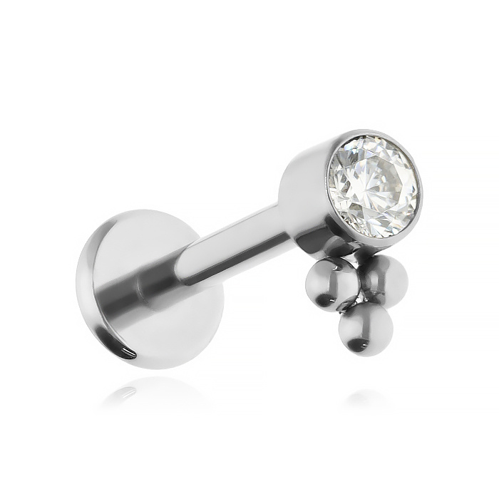 Titanium labret with white zirconia - sterling silver