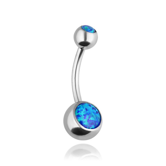 Belly button ring iridescent navy blue - silver - KP-016