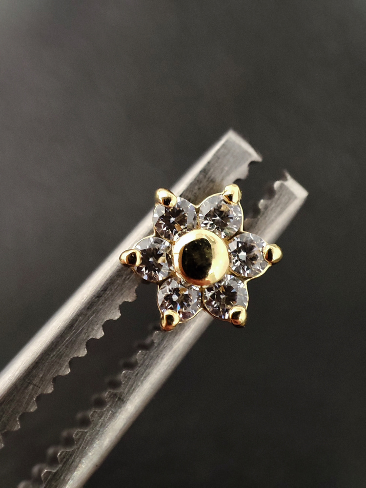 18K gold attachment for pins - gold flower with white zircons - GD18K-002