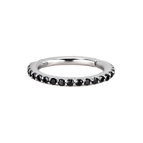 Silver clicker   ring black Premium Zirconia - K-013