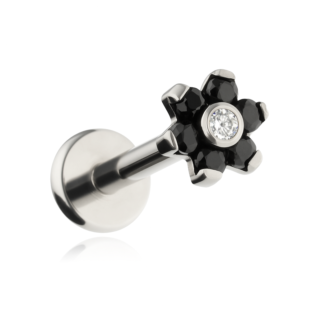 Titanium labret with white zircons - silver