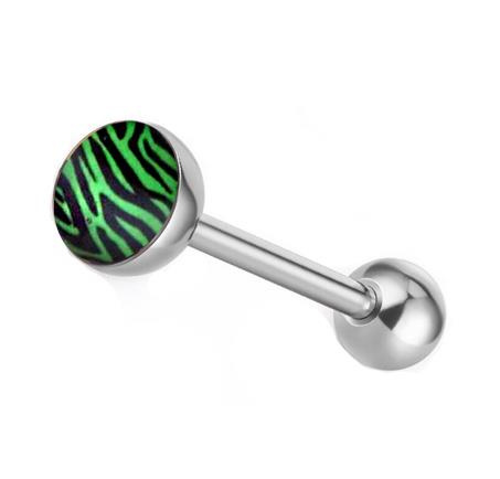 Tongue barbell zebra green - KJ-065