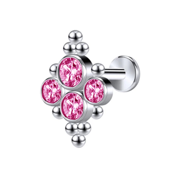 Titanium labret decorative - pink zirconia - TGW-095