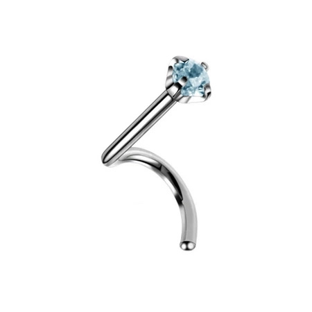 Titanium nose screw with blue zirconia - silver - TN-010
