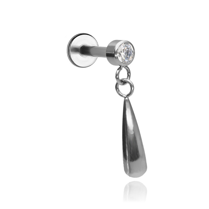 Titanium labret decorative with white zirconia - silver - TGW-172