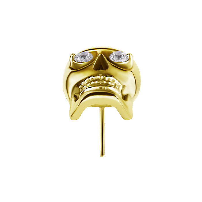 Attachment push in - skull with white zircons - CoCr NF - gold - PI-005