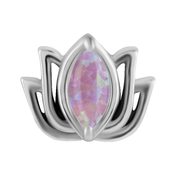 attachment push in - lotus flower with purple opal - CoCr NF - silver - PI-003