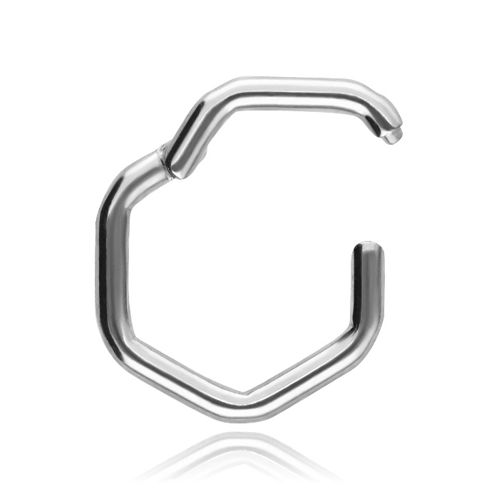 Titanium piercing ring clicker hexagon - silver - TK-068