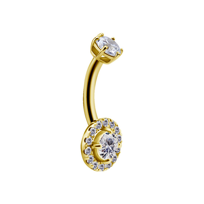 Belly button ring - 18K gold with white zircons - GD18K-032