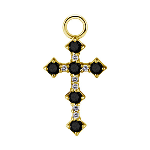 Charms - CoCr NF - gold cross with black and white PREMIUM ZIRCONIA - D-035