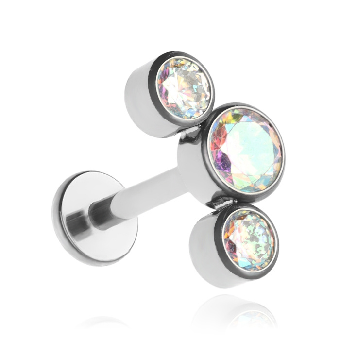 Titanium labret with Iridescent zirconias - TGW-003