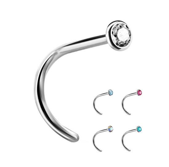 Titanium nose stud with pink zirconia - TN-011