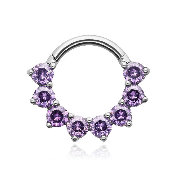 Titanium piercing clicker with purple zircons - sterling silver - TK-032