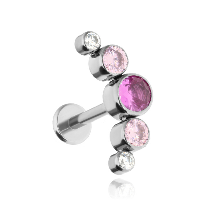 Titanium labret cluster with pink zircons - sterling silver