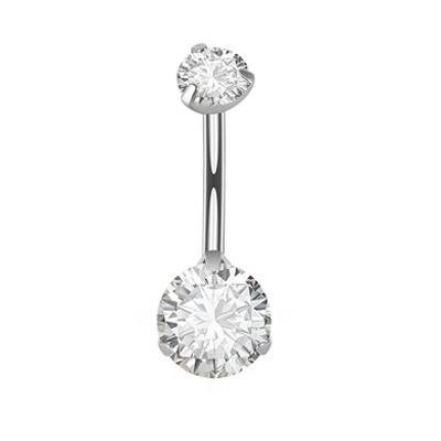 Titanium Belly button ring with white zirconia - TPP-014