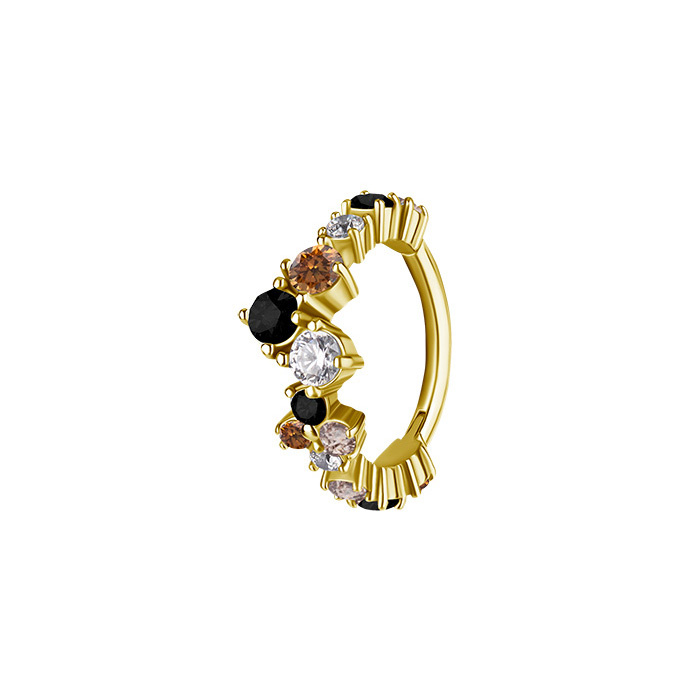 Piercing ring clicker with colored zircons - CoCr NF - gold - K-066