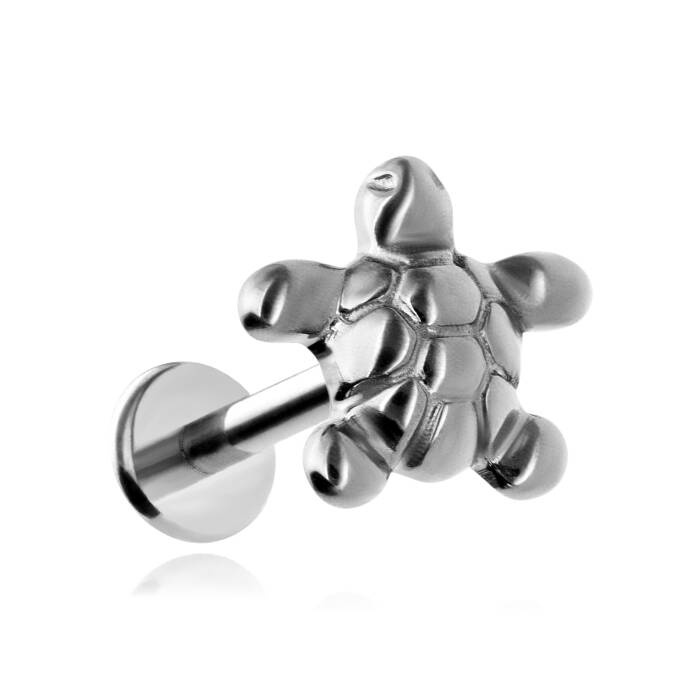 Titanium labret earring - tortoise - silver