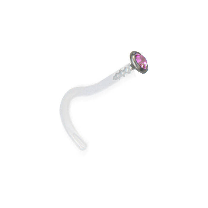 BioPlast and titanium nasal earring with pink zirconia - BP-020