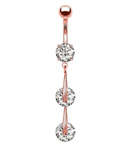 Long Belly button ring rose gold with white zirconia - KP-030