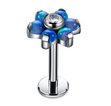 Titanium labret flower with opal - female thread - TGW-001-5